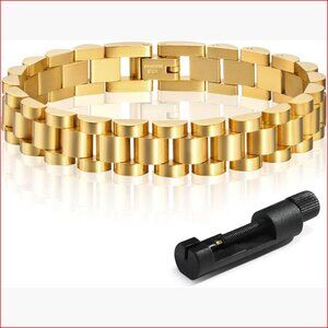 18K Gold Plated Chain Link Bracelet Stainless Steel Adjustable Wristband